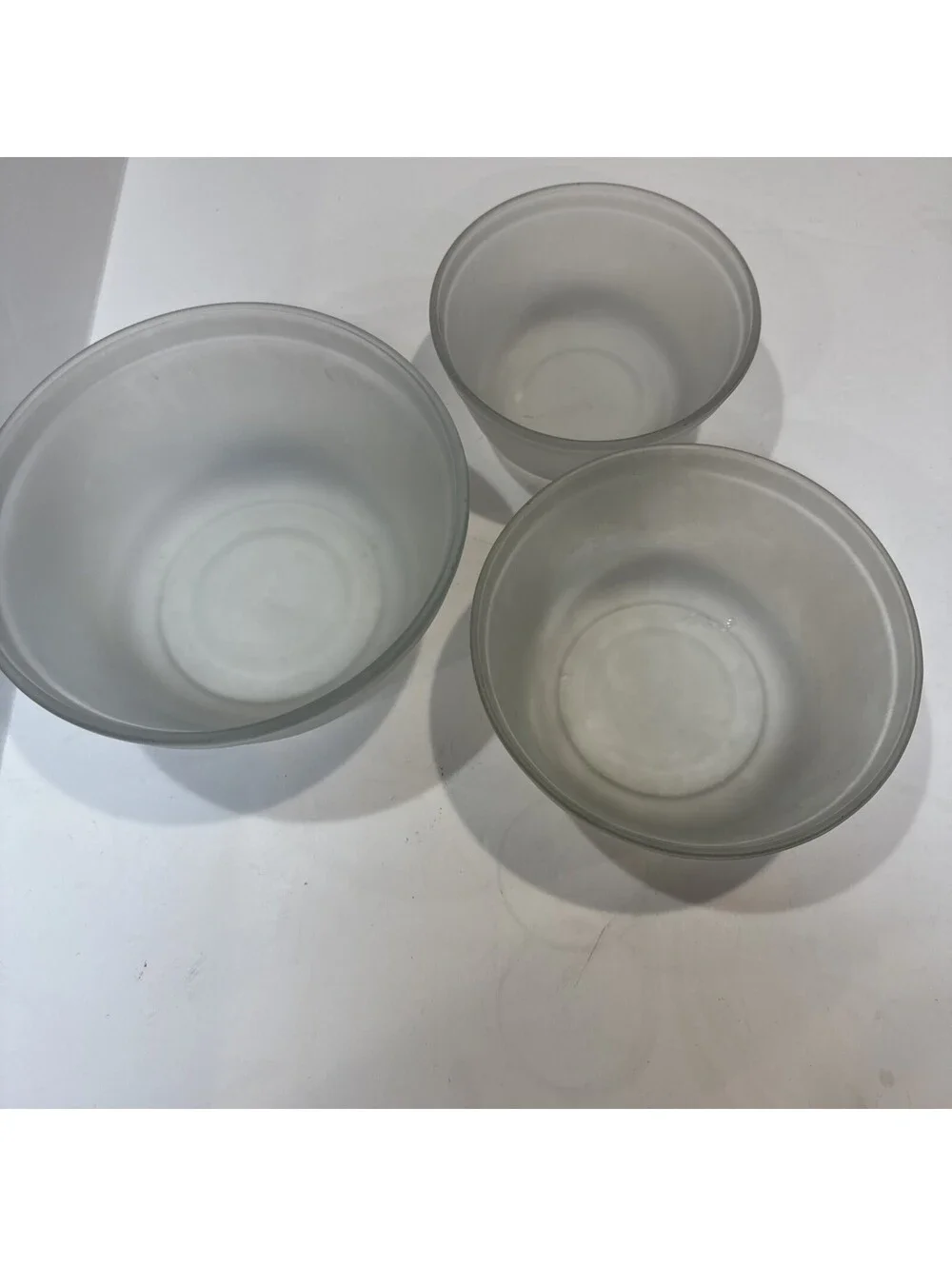 ANCHOR HOCKING Vintage Frosted Clear  Set of 3 Nesting Mixing Bowls Stacking